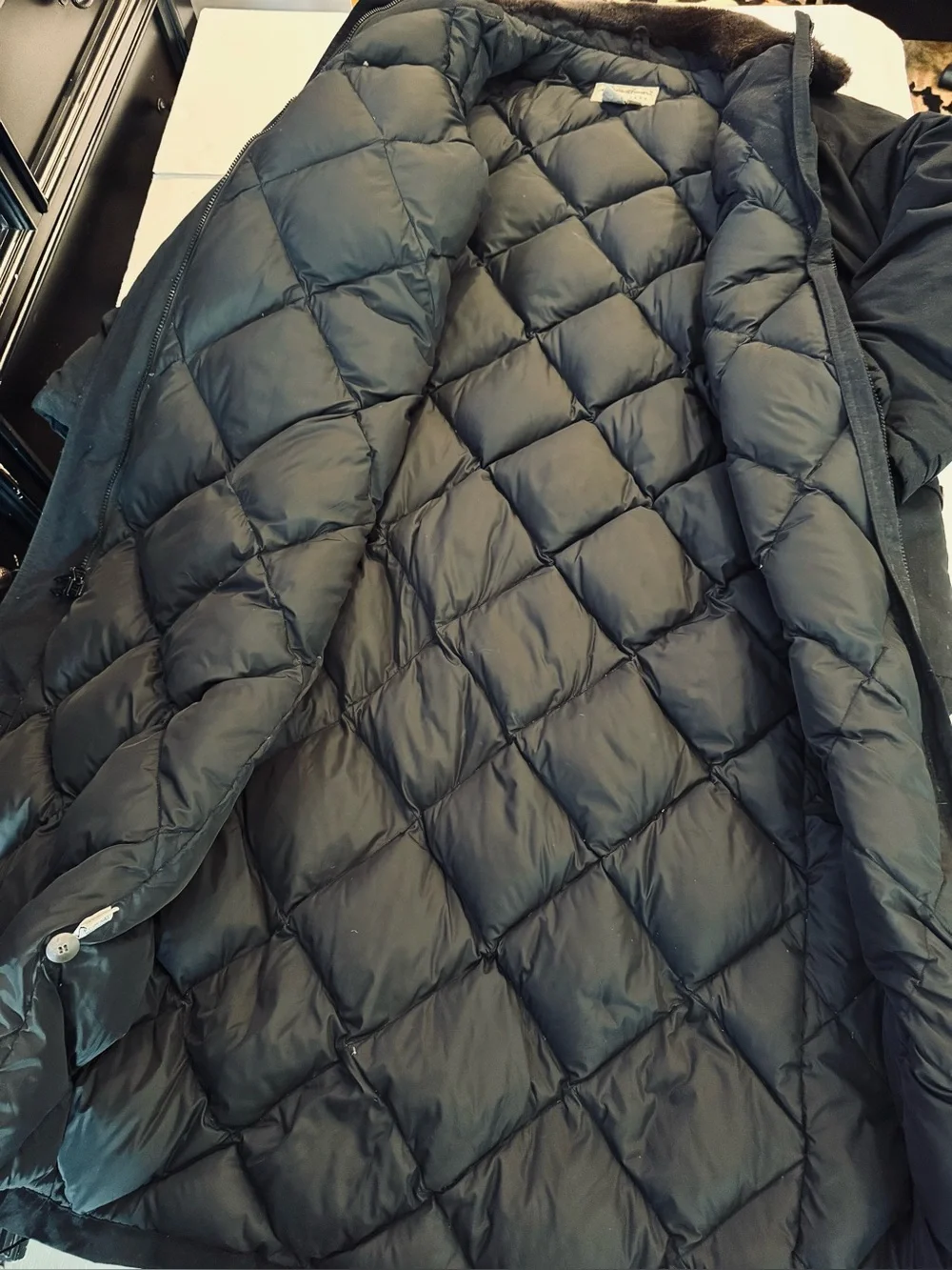 Eddie Bauer Women’s Black Goose Down Full Length Winter Parka, Long Coat- size L - Picture 10 of 14